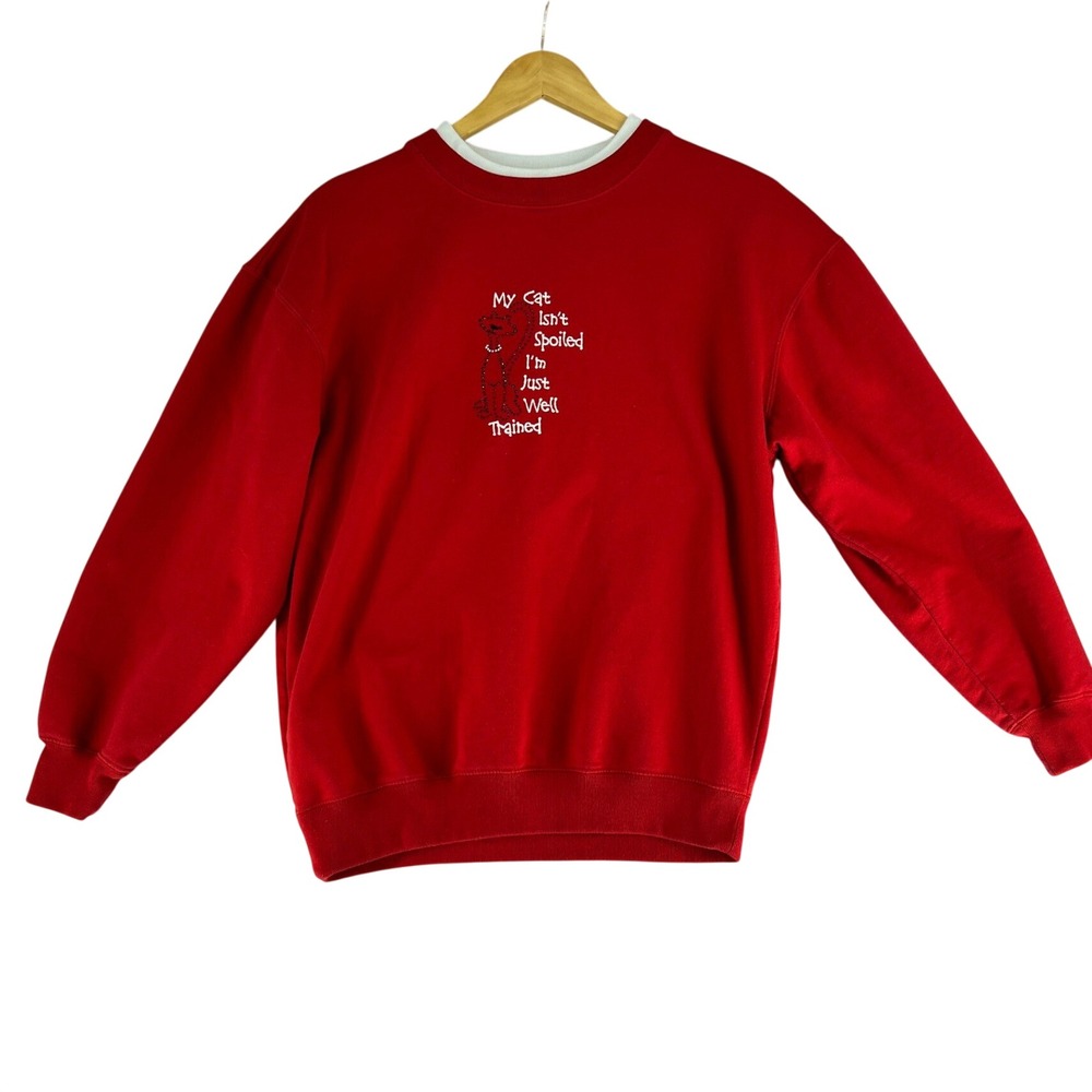 Vintage Cat Lady Sweatshirt Crewneck Embroidered Graphic 90s Funny Cat Lover - Picture 2 of 10